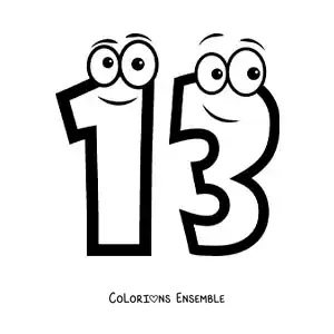 Image à colorier du chiffre 13 animé pour les enfants