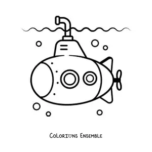 Image à colorier d'un sous-marin tout mignon sous l'eau