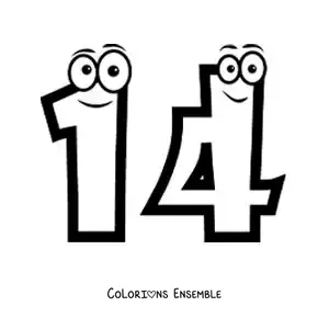 Image à colorier du chiffre 14 animé pour les enfants