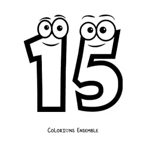 Image à colorier du chiffre 15 animé pour les enfants