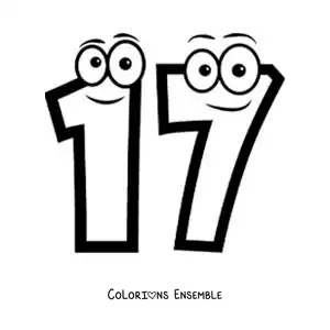 Image à colorier du chiffre 17 animé pour les enfants