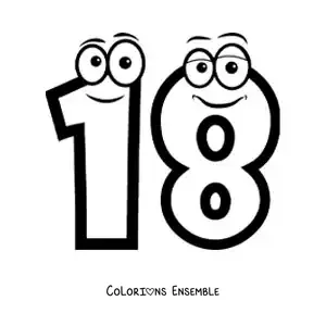 Image à colorier du chiffre 18 animé pour les enfants