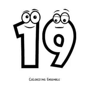 Image à colorier du chiffre 19 animé pour les enfants