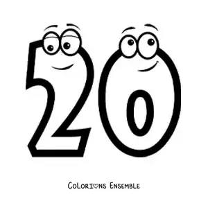 Image à colorier du chiffre 20 animé pour les enfants