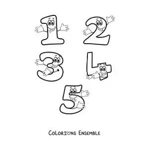 Image à colorier des chiffres de 1 à 5 animés pour les enfants