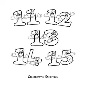 Image à colorier des chiffres de 11 à 15 animés pour les enfants