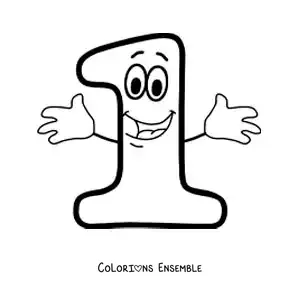 Image à colorier du chiffre 1 animé en train de danser pour les enfants