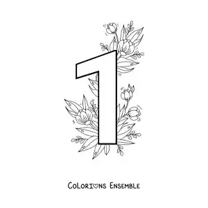 Image à colorier du chiffre 1 décoré de fleurs