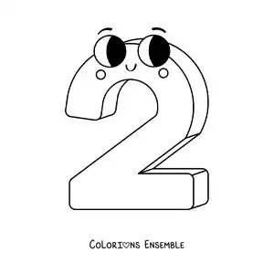 Image à colorier du chiffre 2 animé pour les enfants