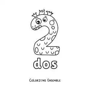 Image à colorier du chiffre 2 en forme de monstre animé d'Halloween