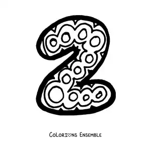 Image à colorier d'un grand chiffre 2 pour les enfants de maternelle