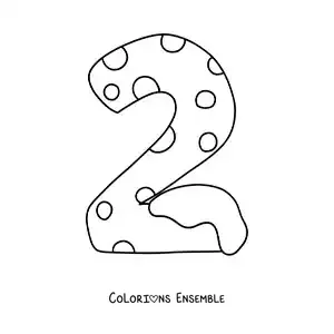 Image à colorier du chiffre 2 décoré pour les enfants