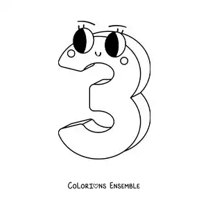 Image à colorier du chiffre 3 animé pour les enfants