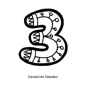Image à colorier d'un grand chiffre 3 pour les enfants de maternelle