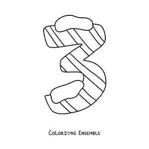 Image à colorier du chiffre 3 décoré pour les enfants