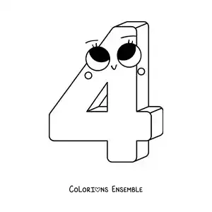 Image à colorier du chiffre 4 animé pour les enfants