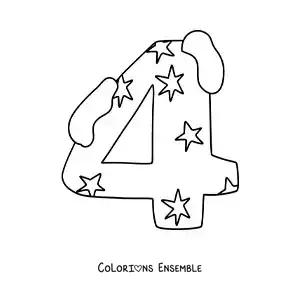 Image à colorier du chiffre 4 décoré pour les enfants