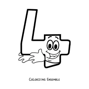 Image à colorier du chiffre 4 animé en train de danser pour les enfants
