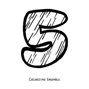 Image à colorier d'un grand chiffre 5 pour les enfants de maternelle