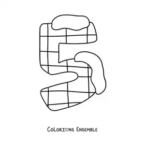 Image à colorier du chiffre 5 décoré pour les enfants