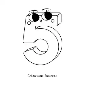 Image à colorier du chiffre 5 animé pour les enfants