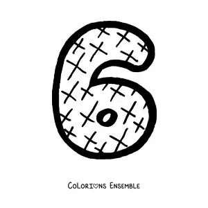 Image à colorier d'un grand chiffre 6 pour les enfants de maternelle