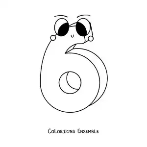 Image à colorier du chiffre 6 animé pour les enfants