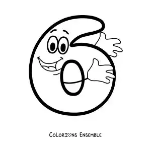 Image à colorier du chiffre 6 animé en train de danser pour les enfants
