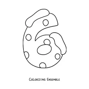 Image à colorier du chiffre 6 décoré pour les enfants
