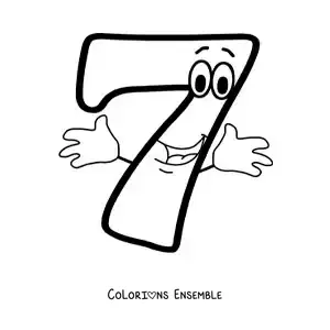 Image à colorier du chiffre 7 animé en train de danser pour les enfants