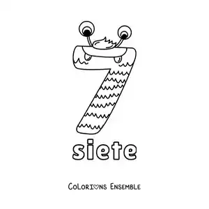 Image à colorier du chiffre 7 en forme de monstre animé d'Halloween
