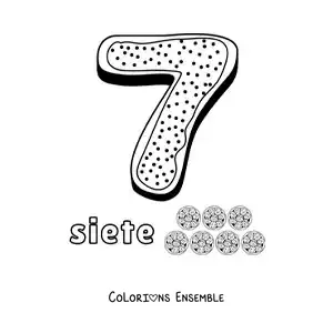 Image à colorier du chiffre 7 animé en forme de biscuit avec des objets à compter