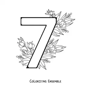 Image à colorier du chiffre 7 décoré de fleurs