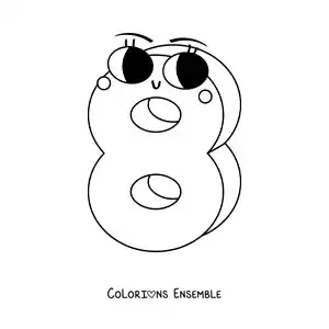 Image à colorier du chiffre 8 animé pour les enfants