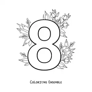 Image à colorier du chiffre 8 décoré de fleurs