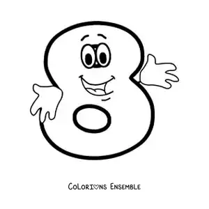 Image à colorier du chiffre 8 animé qui danse pour les enfants