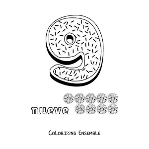 Image à colorier du grand chiffre 9 pour les enfants de maternelle