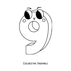 Image à colorier du chiffre 9 animé pour les enfants