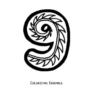 Image à colorier du grand chiffre 9 pour les enfants de maternelle