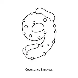 Image à colorier du chiffre 9 décoré pour les enfants