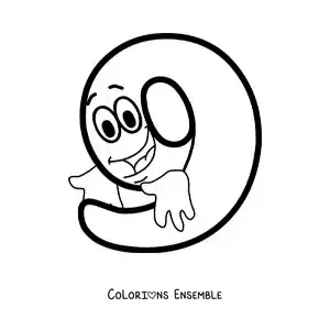 Image à colorier du chiffre 9 animé qui danse pour les enfants