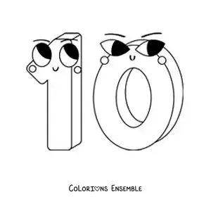 Image à colorier du chiffre 10 animé pour les enfants
