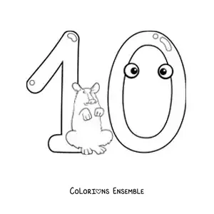Image à colorier du chiffre 10 animé et amusant