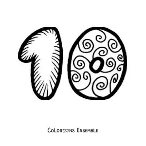 Image à colorier du grand chiffre 10 pour les enfants de maternelle