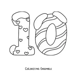 Image à colorier du chiffre 10 décoré pour les enfants