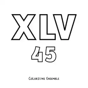Image à colorier de la fiche du chiffre 45 en chiffres romains avec des dessins animés