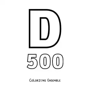 Image à colorier de la fiche du chiffre 500 en chiffres romains avec des dessins animés