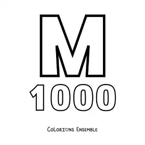 Image à colorier de la fiche du chiffre 1000 en chiffres romains avec des dessins animés