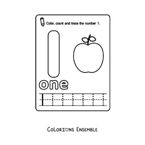 Image à colorier de la fiche pour apprendre le chiffre 1 en anglais avec des fruits