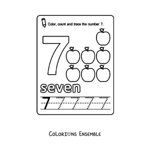 Image à colorier de la fiche pour apprendre le chiffre 7 en anglais avec des fruits